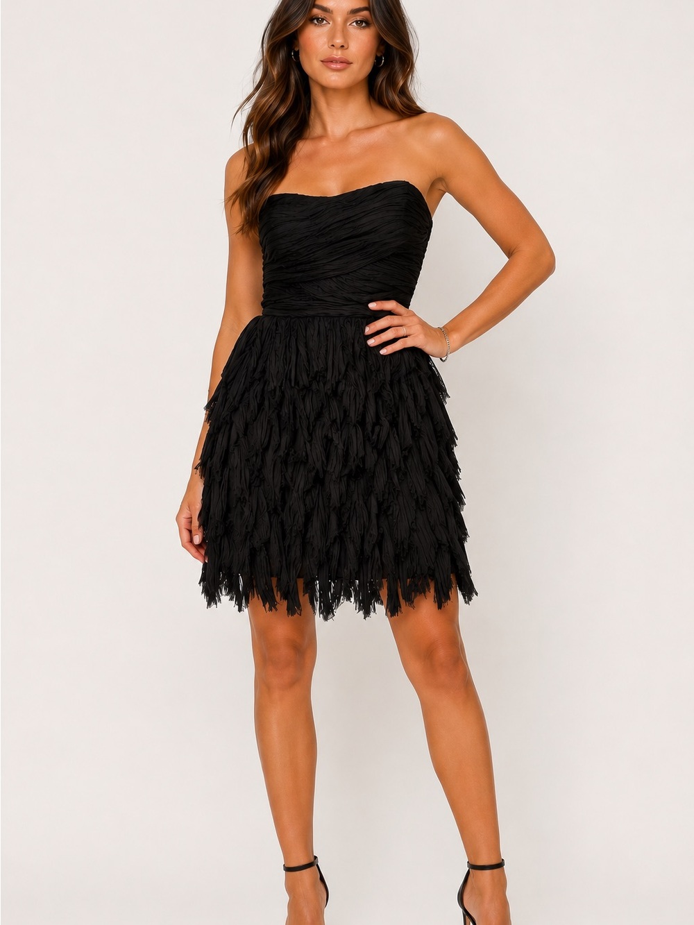 Elizabeth and James 100% Silk Black Strapless Dress Size 2 Designer Quality